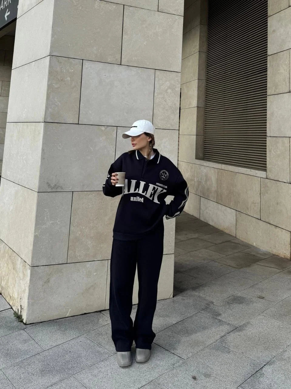 Üç İplik Yakalı Sweat Baggy Pantalonlu Takım - Bordo