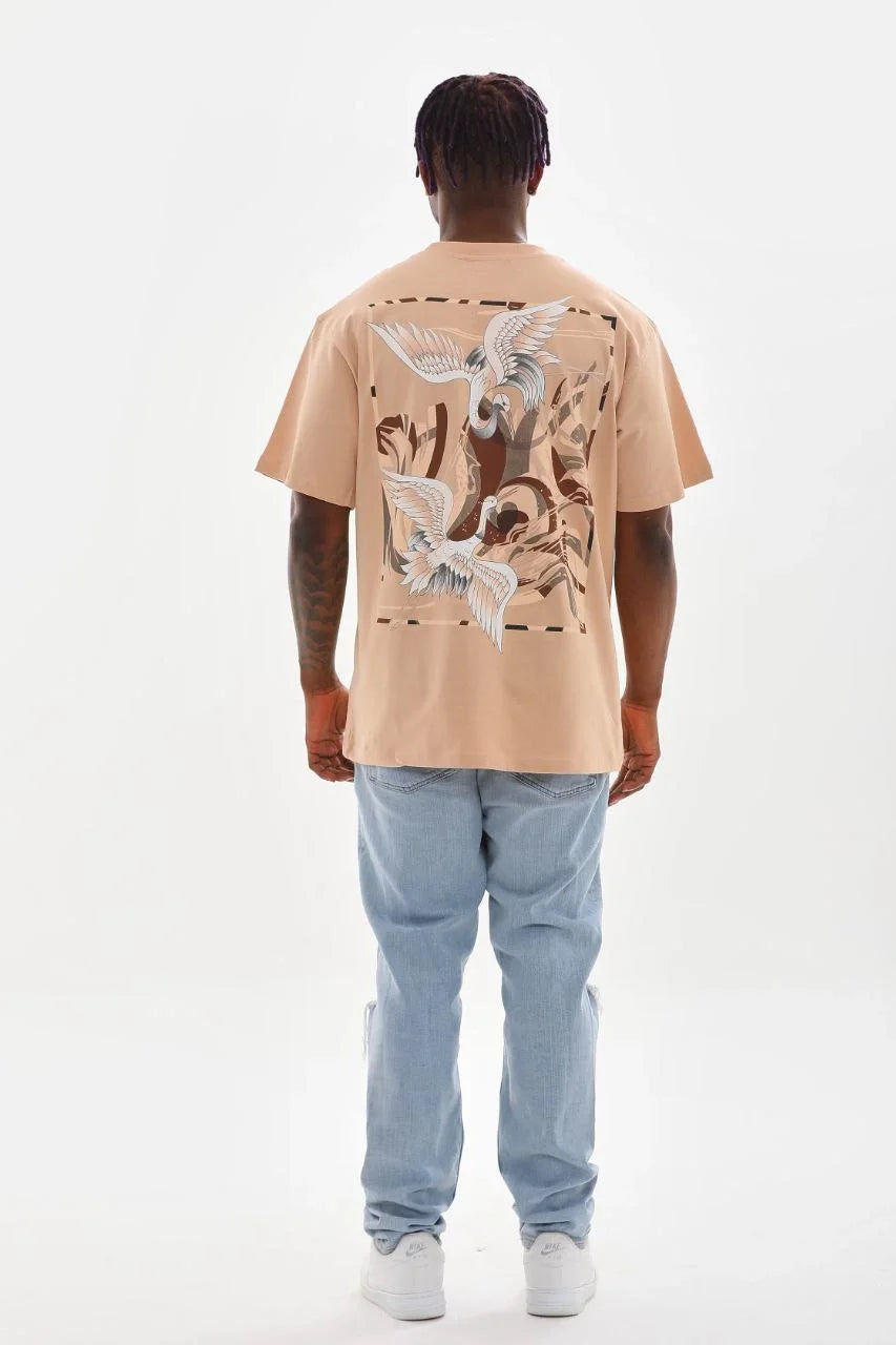 Unisex Baskılı Oversize T-Shirt - Mavi