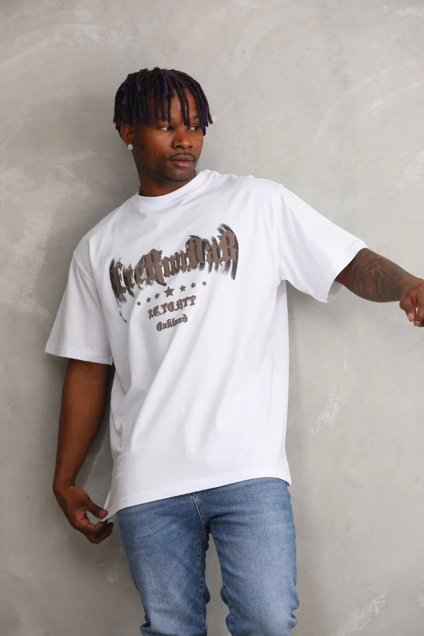 Unisex Baskılı Oversize T-Shirt - Kırmızı