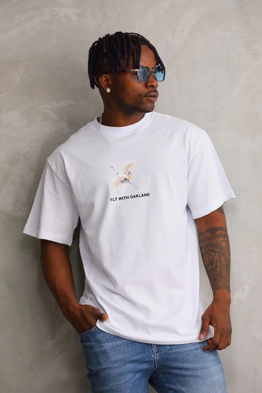 Unisex Baskılı Oversize T-Shirt - Mavi