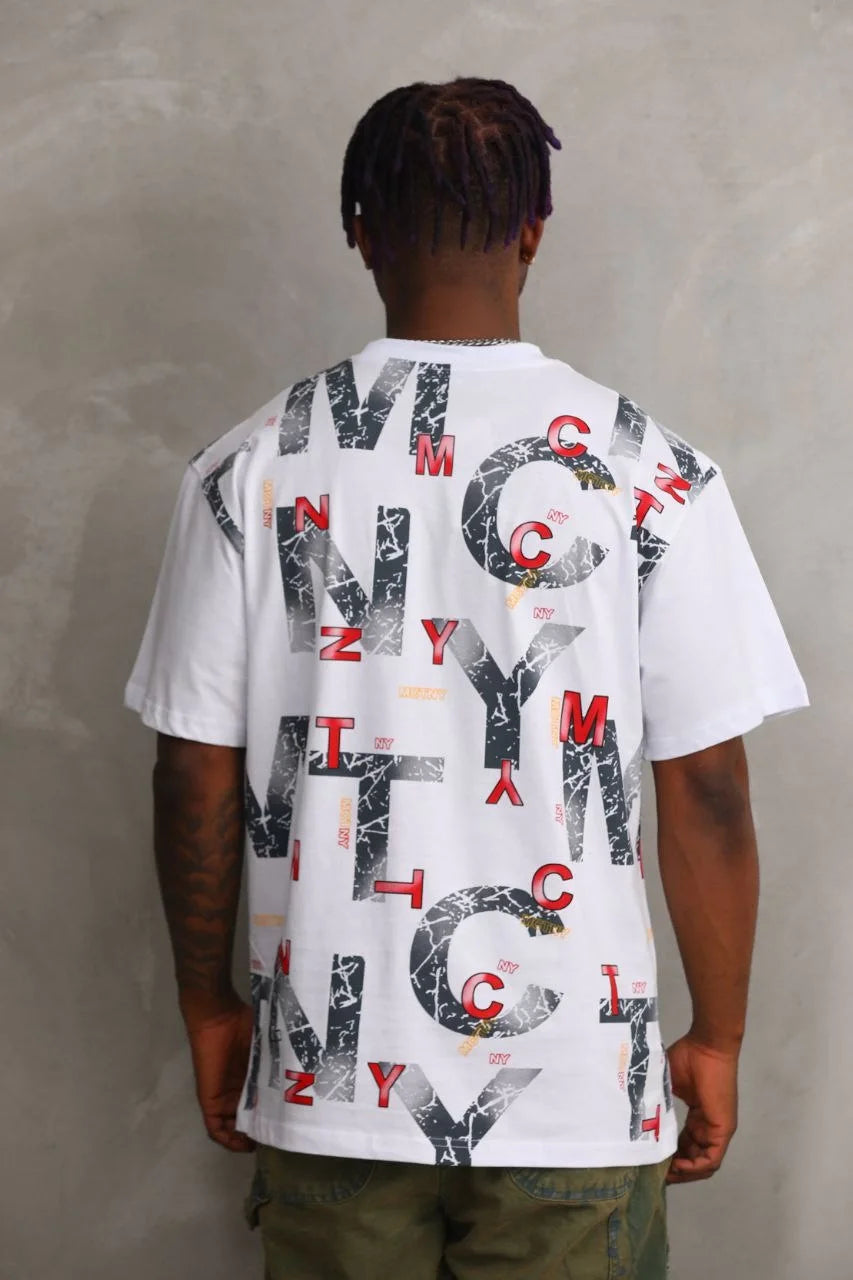 Unisex Baskılı Oversize T-Shirt - Bej