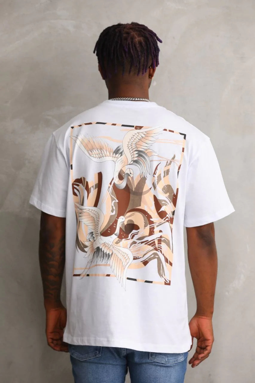 Unisex Baskılı Oversize T-Shirt - Mavi