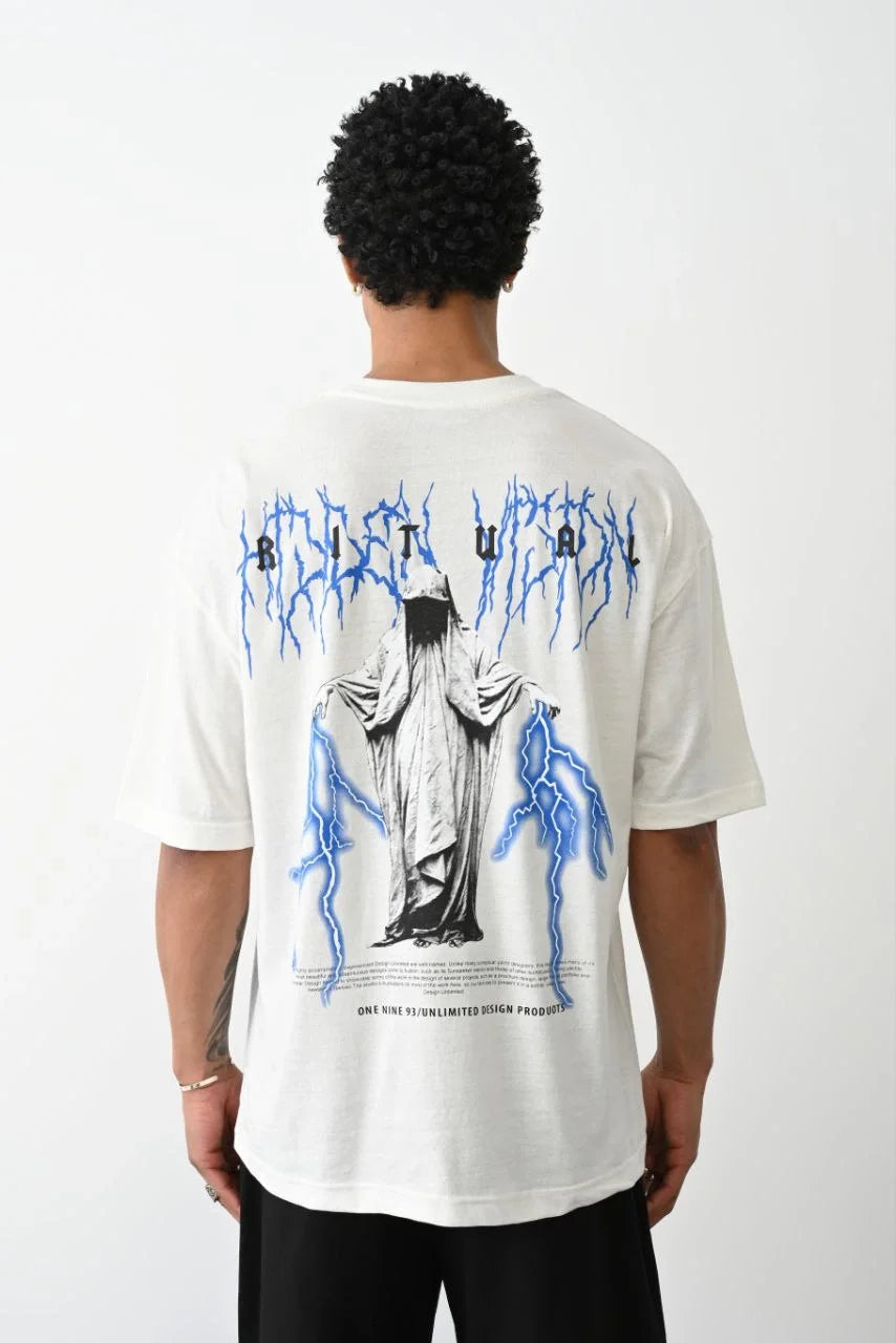 Unisex Baskılı Oversize T-Shirt - Siyah