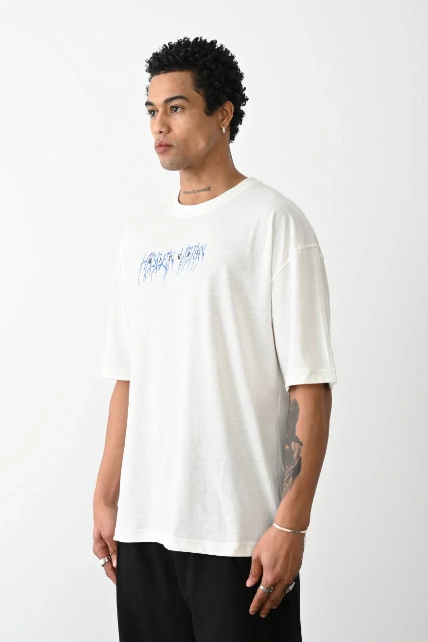 Unisex Baskılı Oversize T-Shirt - Siyah