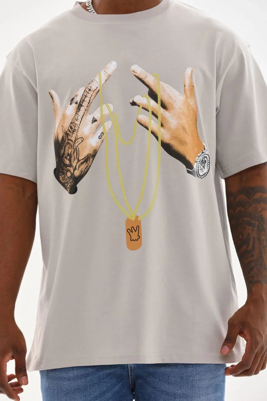 Unisex Baskılı Oversize T-Shirt - Siyah