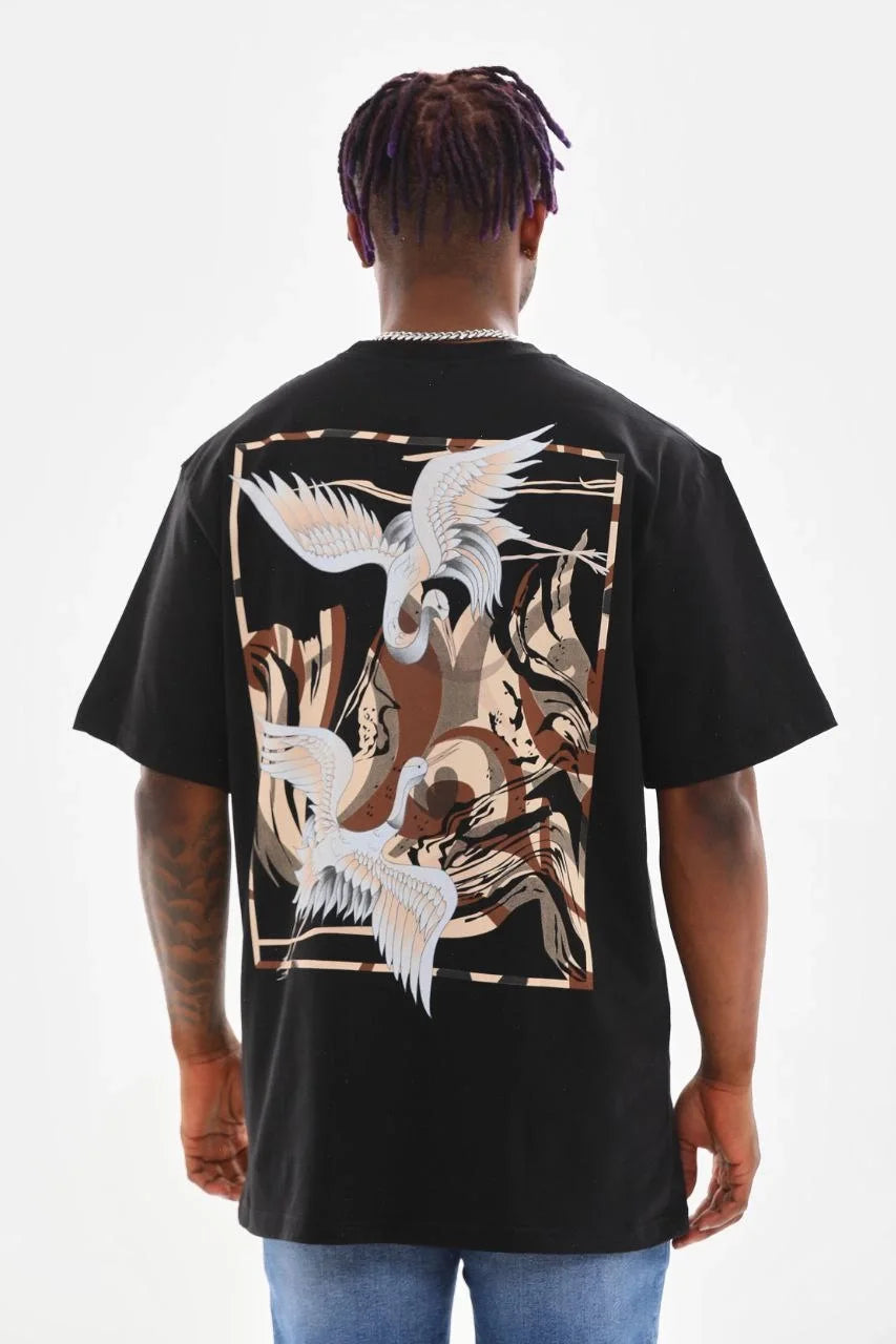 Unisex Baskılı Oversize T-Shirt - Mavi