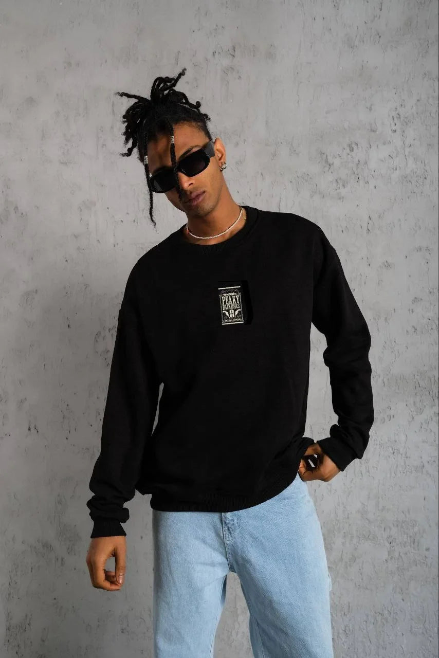 Unisex Bisiklet Yaka Baskılı Oversize Sweatshirt - Beyaz
