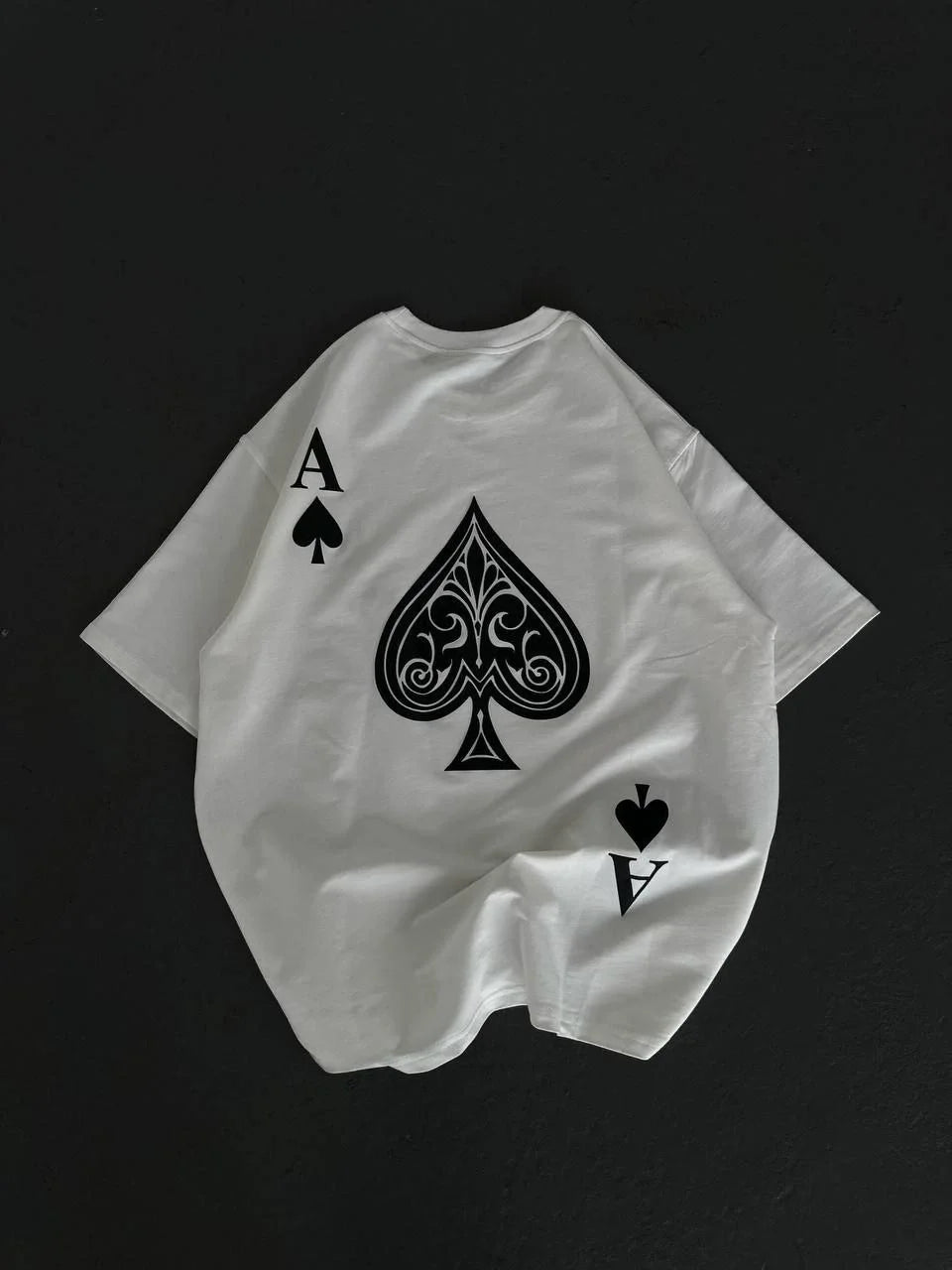 Unisex Bisiklet Yaka Baskılı Oversize T-Shirt - Siyah