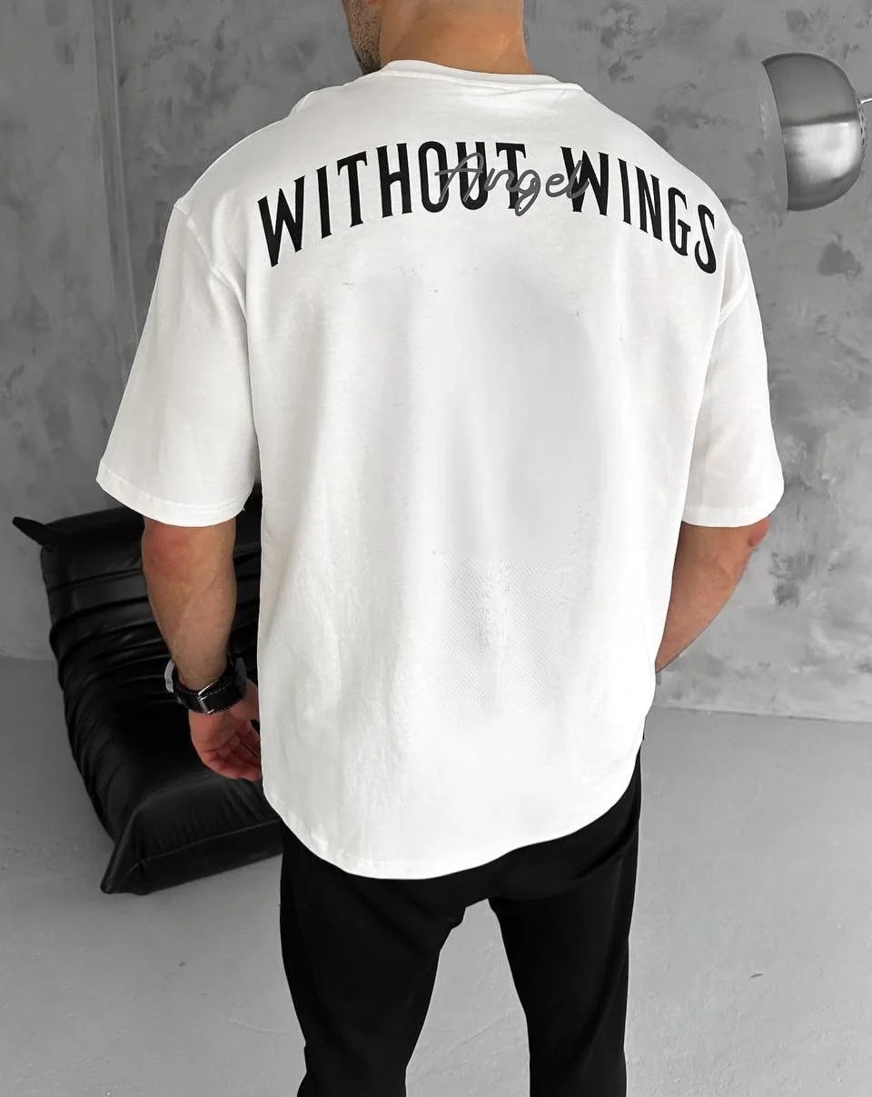 Unisex Bisiklet Yaka Baskılı Oversize T-Shirt - Siyah