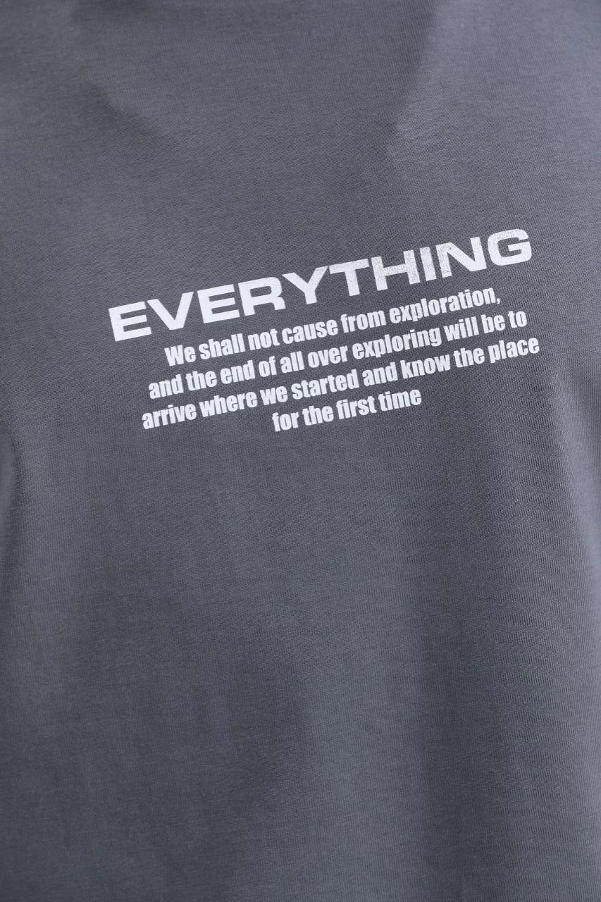 Unisex Bisiklet Yaka Baskılı Oversize T-Shirt - Beyaz