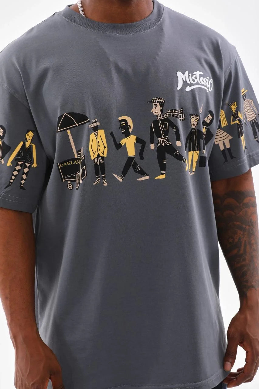 Unisex Bisiklet Yaka Baskılı Oversize T-Shirt - Beyaz