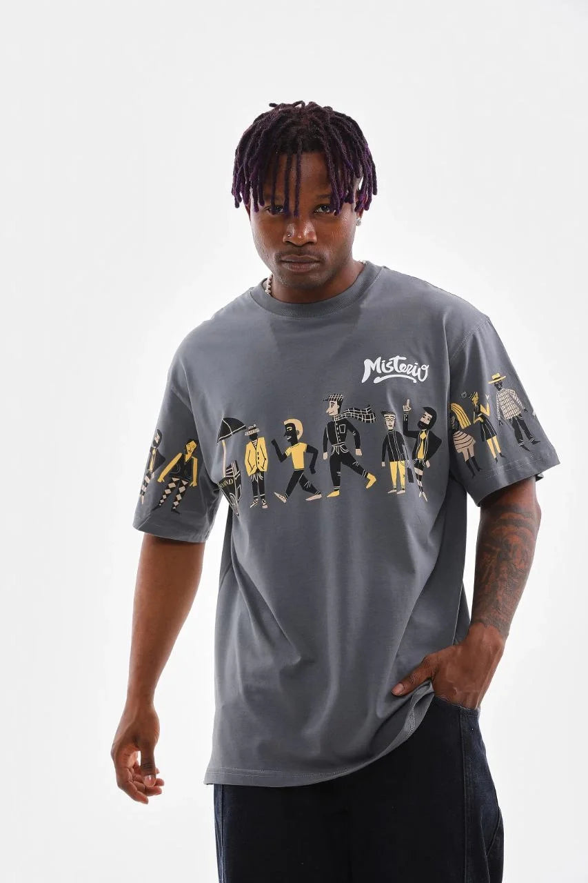 Unisex Bisiklet Yaka Baskılı Oversize T-Shirt - Beyaz