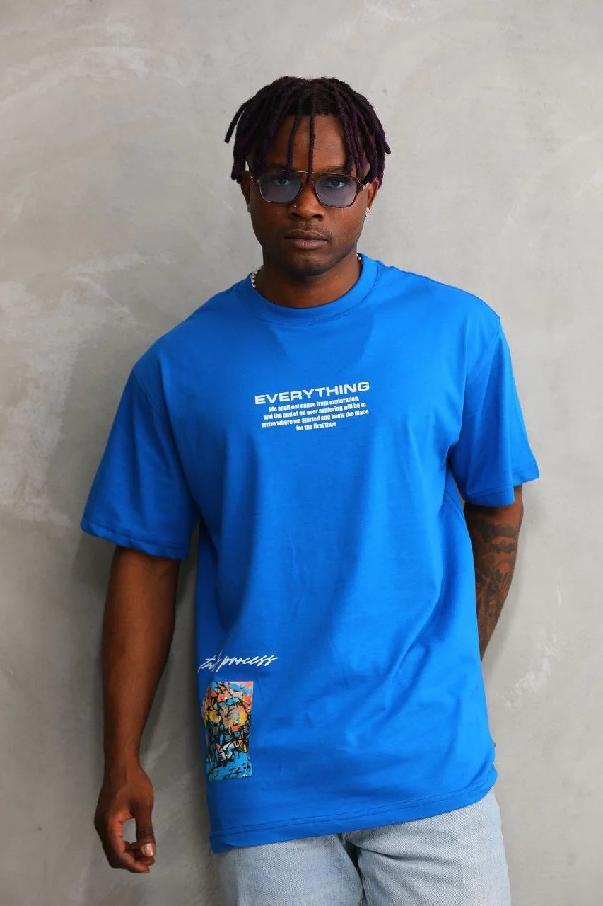 Unisex Bisiklet Yaka Baskılı Oversize T-Shirt - Beyaz