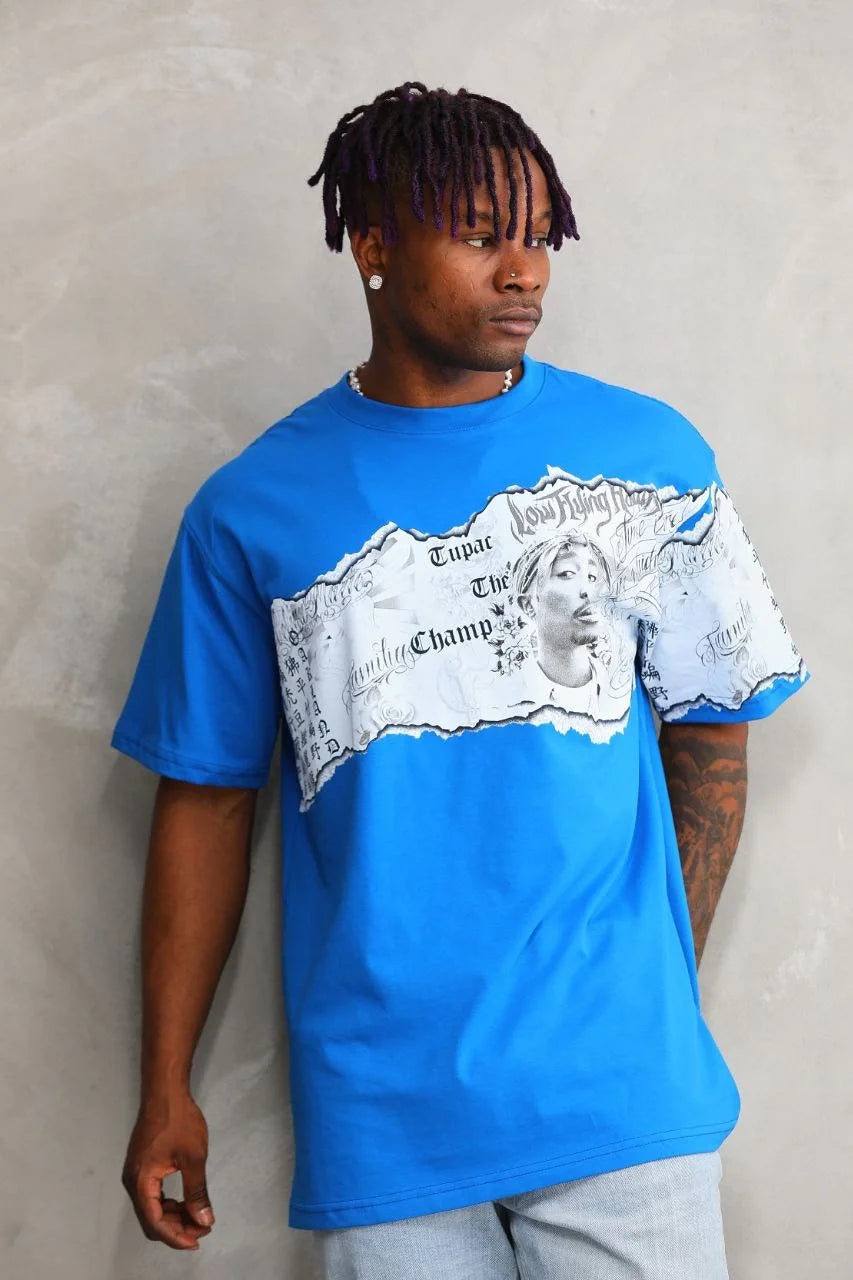 Unisex Bisiklet Yaka Baskılı Oversize T-Shirt - Beyaz