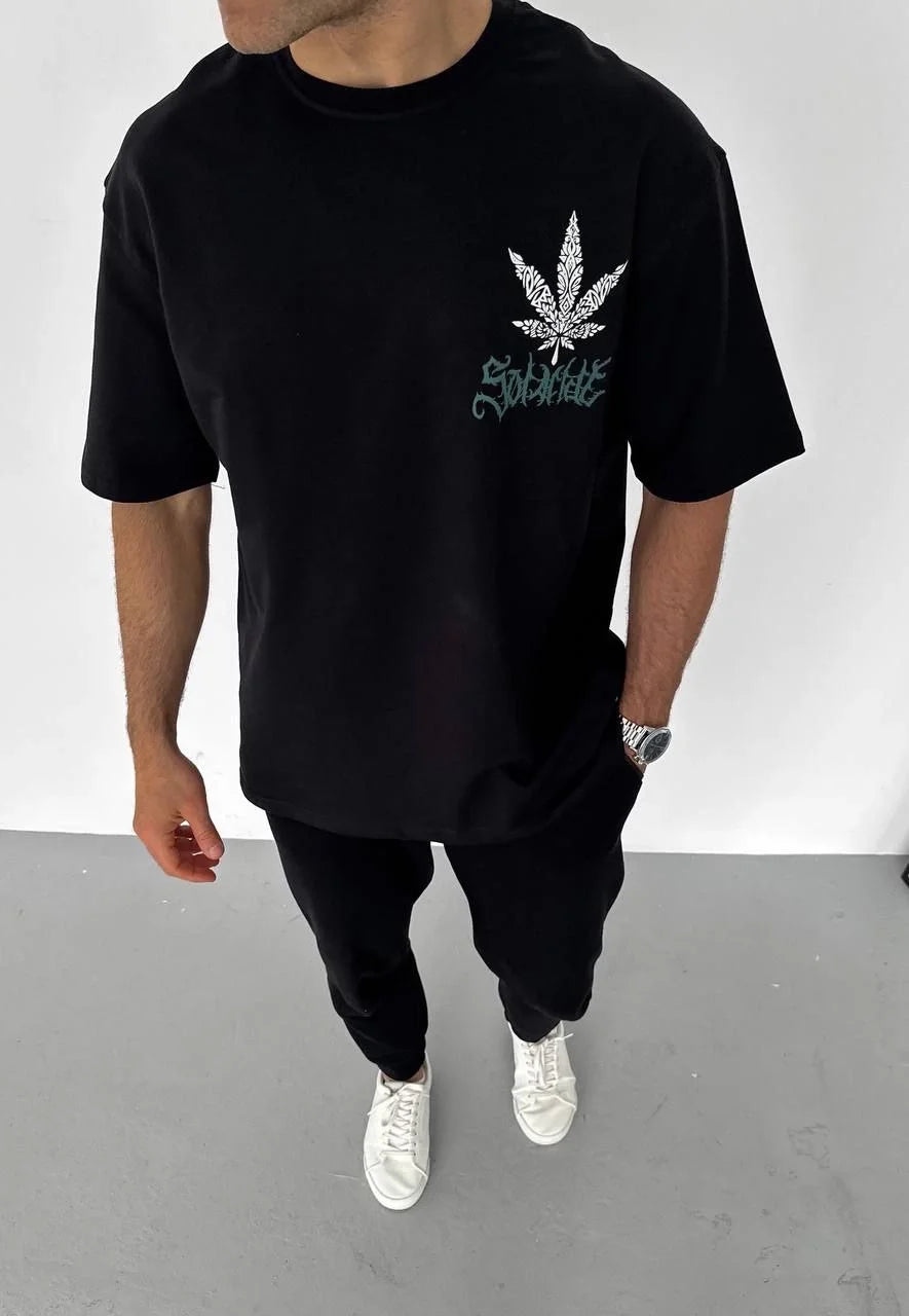 Unisex Bisiklet Yaka Baskılı Oversize T-Shirt - Beyaz