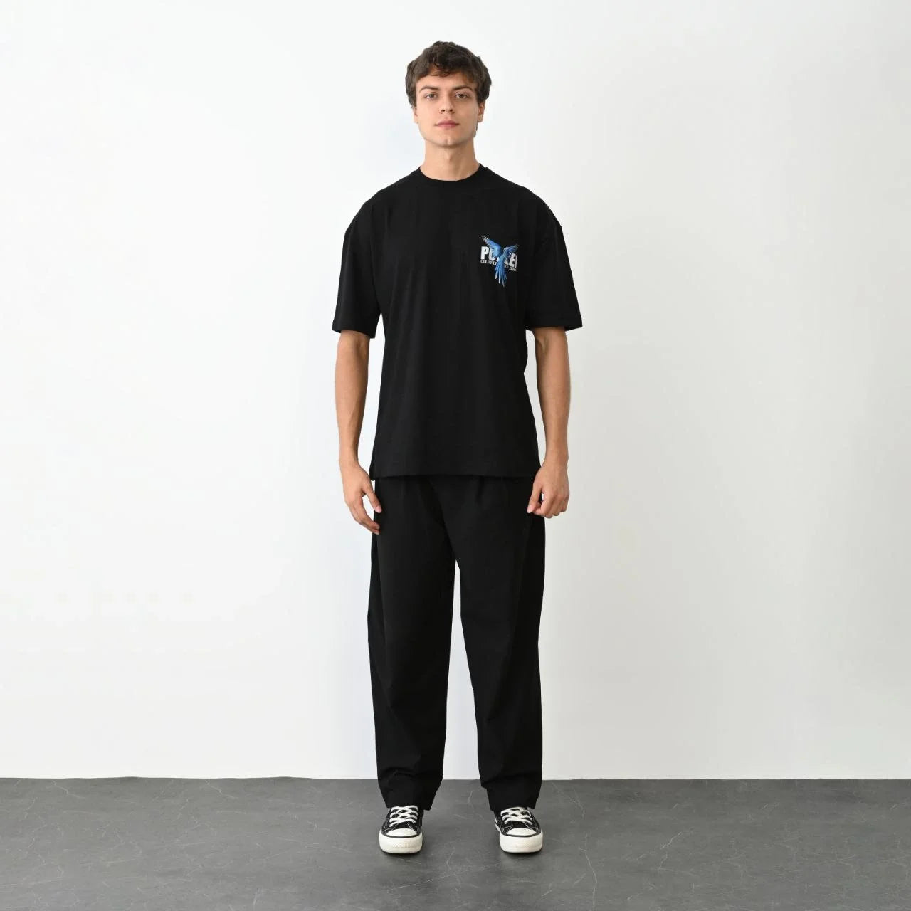 Unisex Bisiklet Yaka Baskılı Oversize T-Shirt - Beyaz