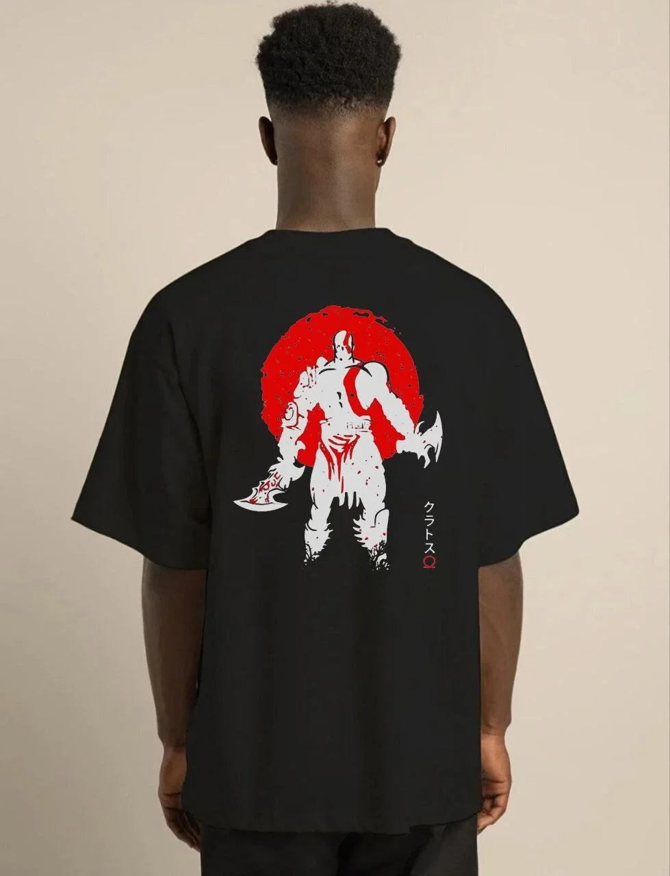 Unisex Bisiklet Yaka Baskılı Oversize T-Shirt - Beyaz