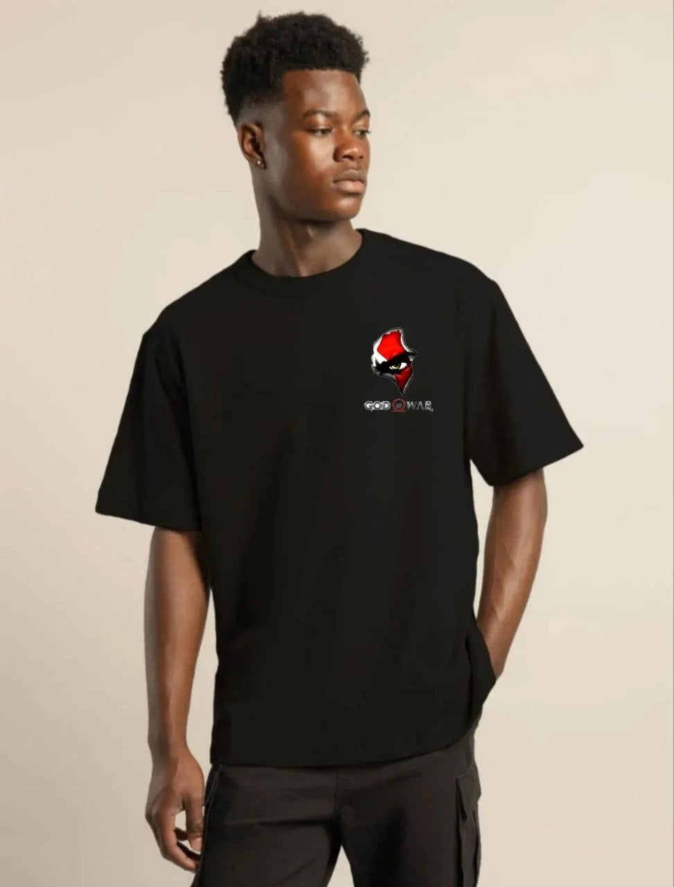 Unisex Bisiklet Yaka Baskılı Oversize T-Shirt - Beyaz