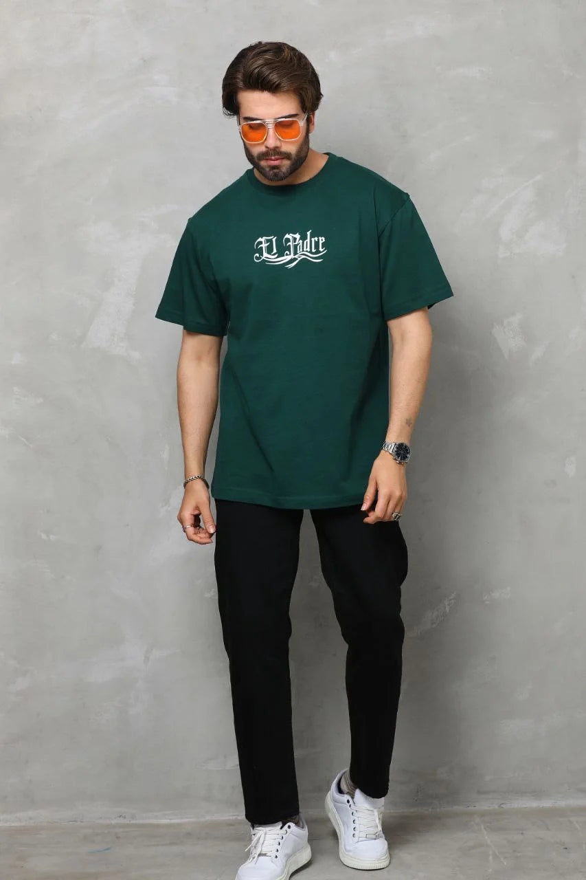 Unisex Bisiklet Yaka Baskılı Oversize T-Shirt - Beyaz