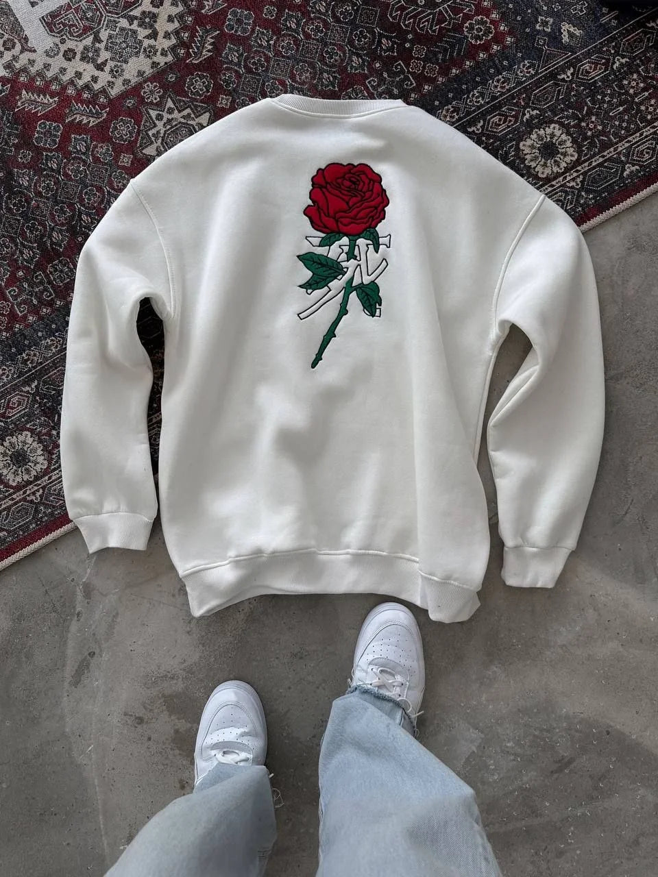 Unisex Bisiklet Yaka Ön Ve Arka Baskılı SweatShirt - Siyah