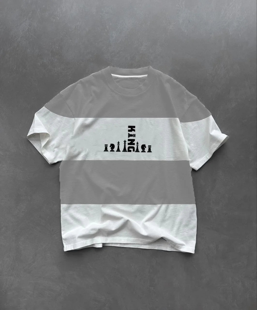 Unisex Bisiklet Yaka Baskılı Parçalı Oversize T-Shirt - Siyah