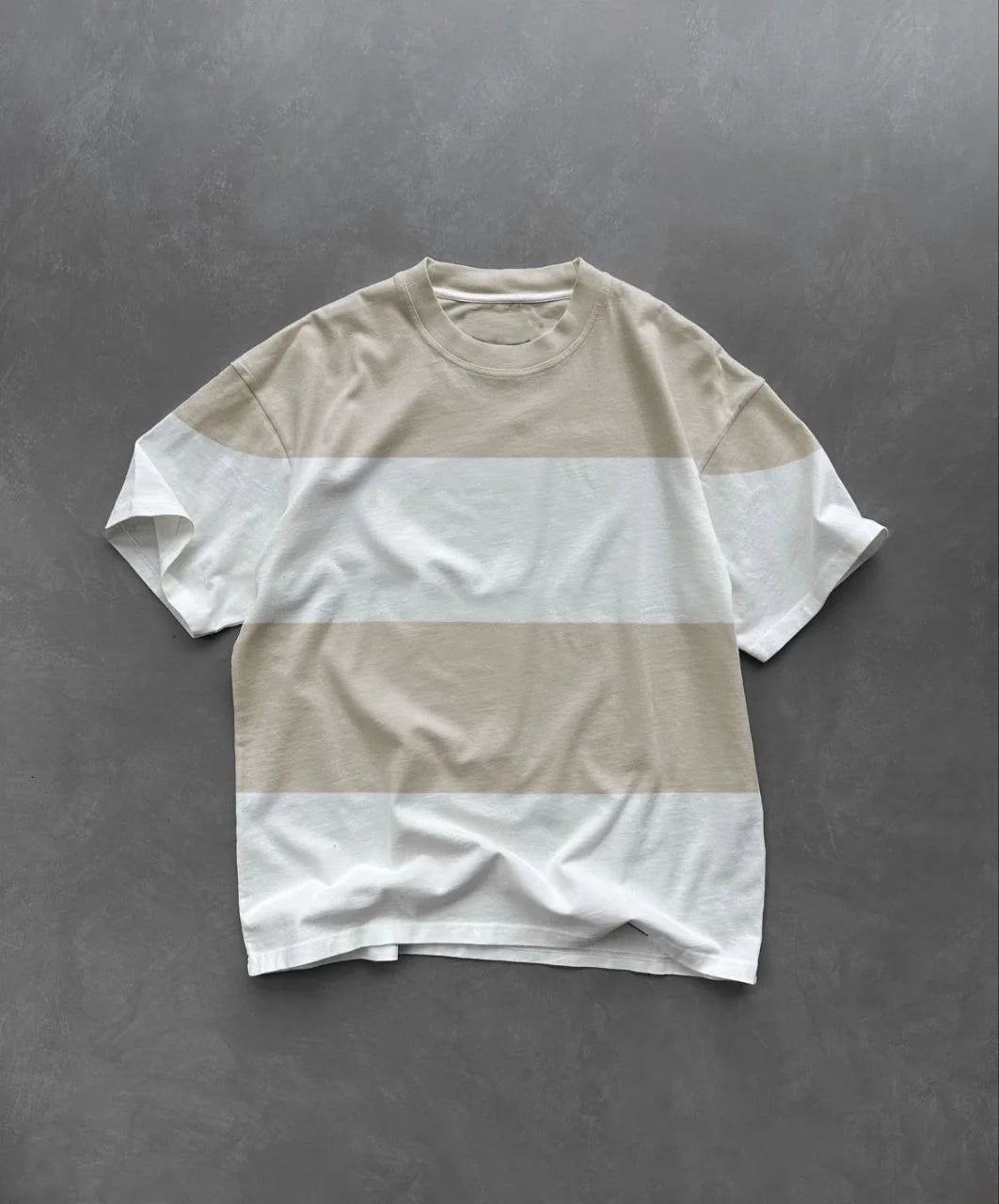 Unisex Bisiklet Yaka Parçalı T-Shirt - Siyah