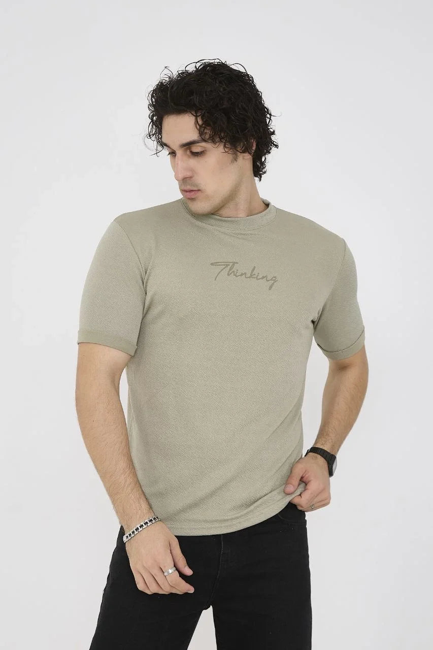 Unisex Bisiklet Yaka Slim fit T-Shirt- Gri