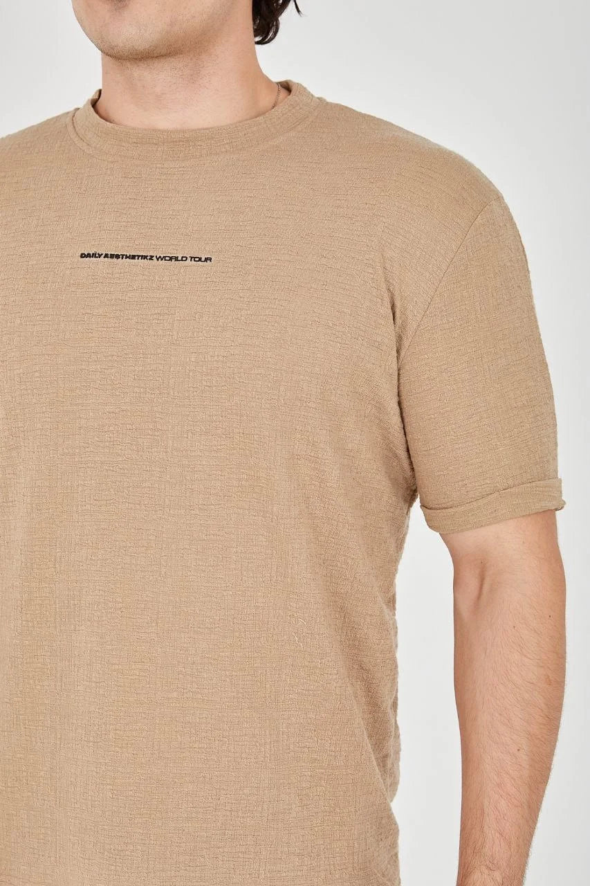 Unisex Jakar Kumaş Slim Fit T-Shirt - Boyalı Gri