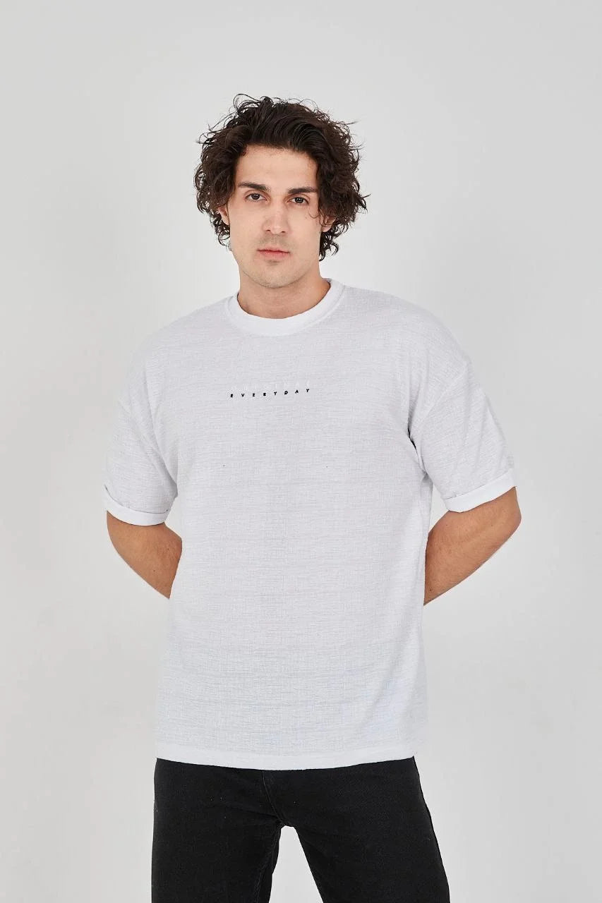 Unisex Jakar Kumaş Rahat Kol T-Shirt - Gri