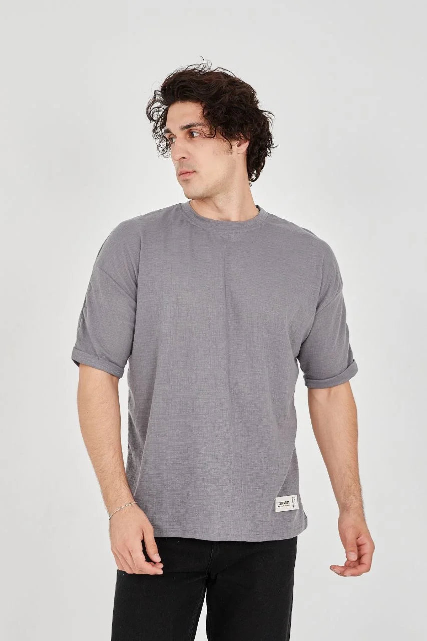 Unisex Jakar Kumaş Rahat Kol T-Shirt - Bej