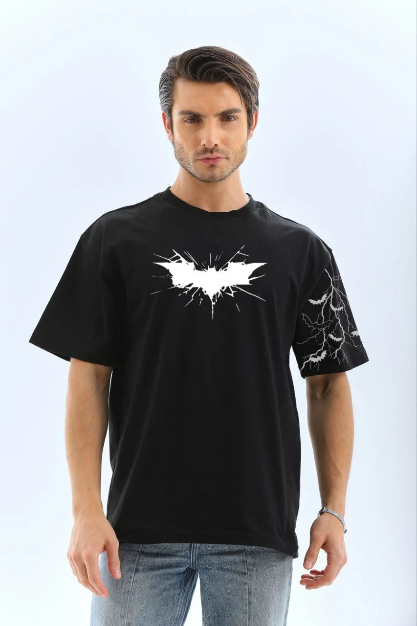 Unisex Ön ve Kol Baskılı Oversize T-shirt - Beyaz