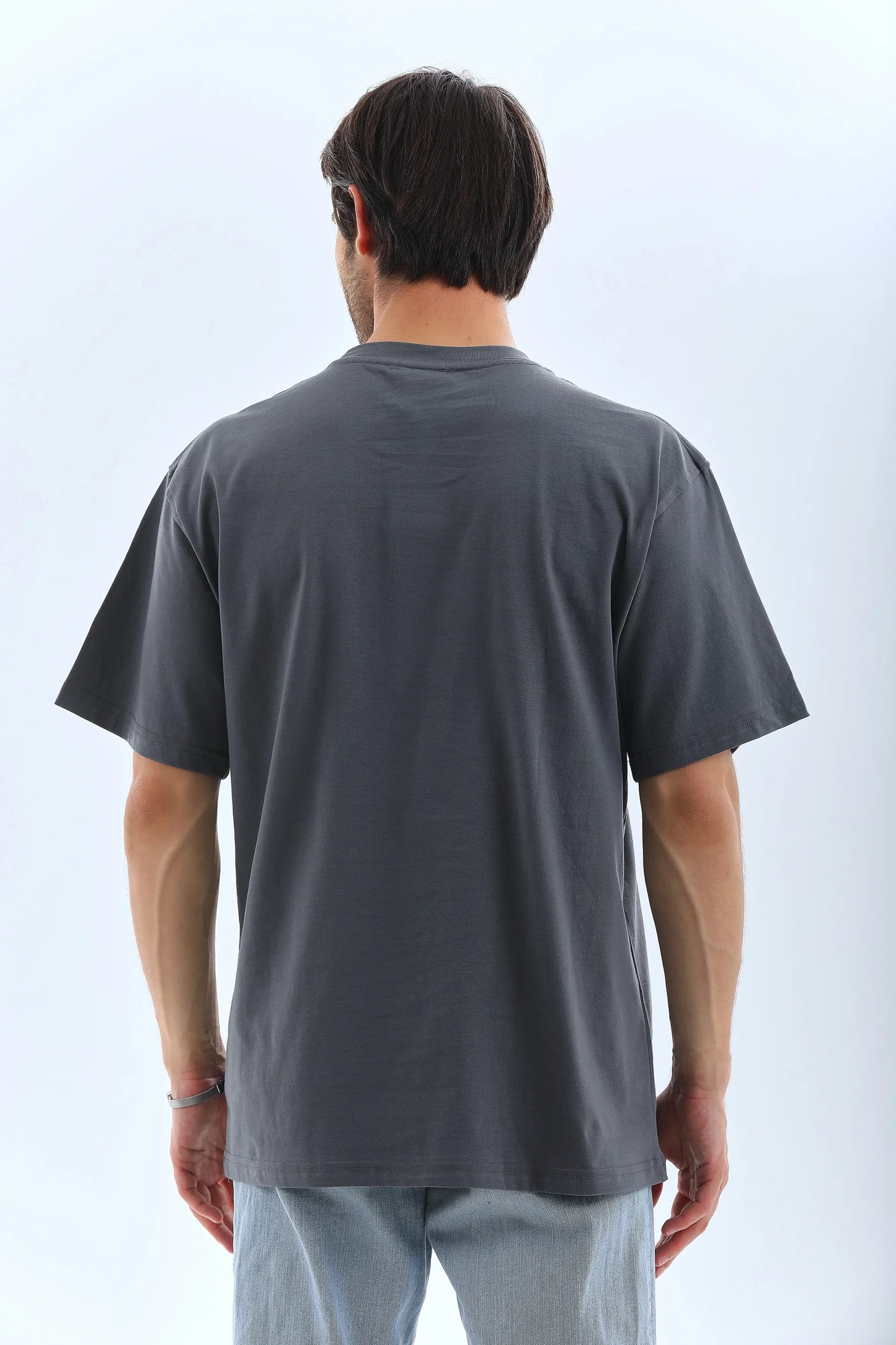 Unisex Oversize Taşlı Bisiklet Yaka T-Shirt - Beyaz