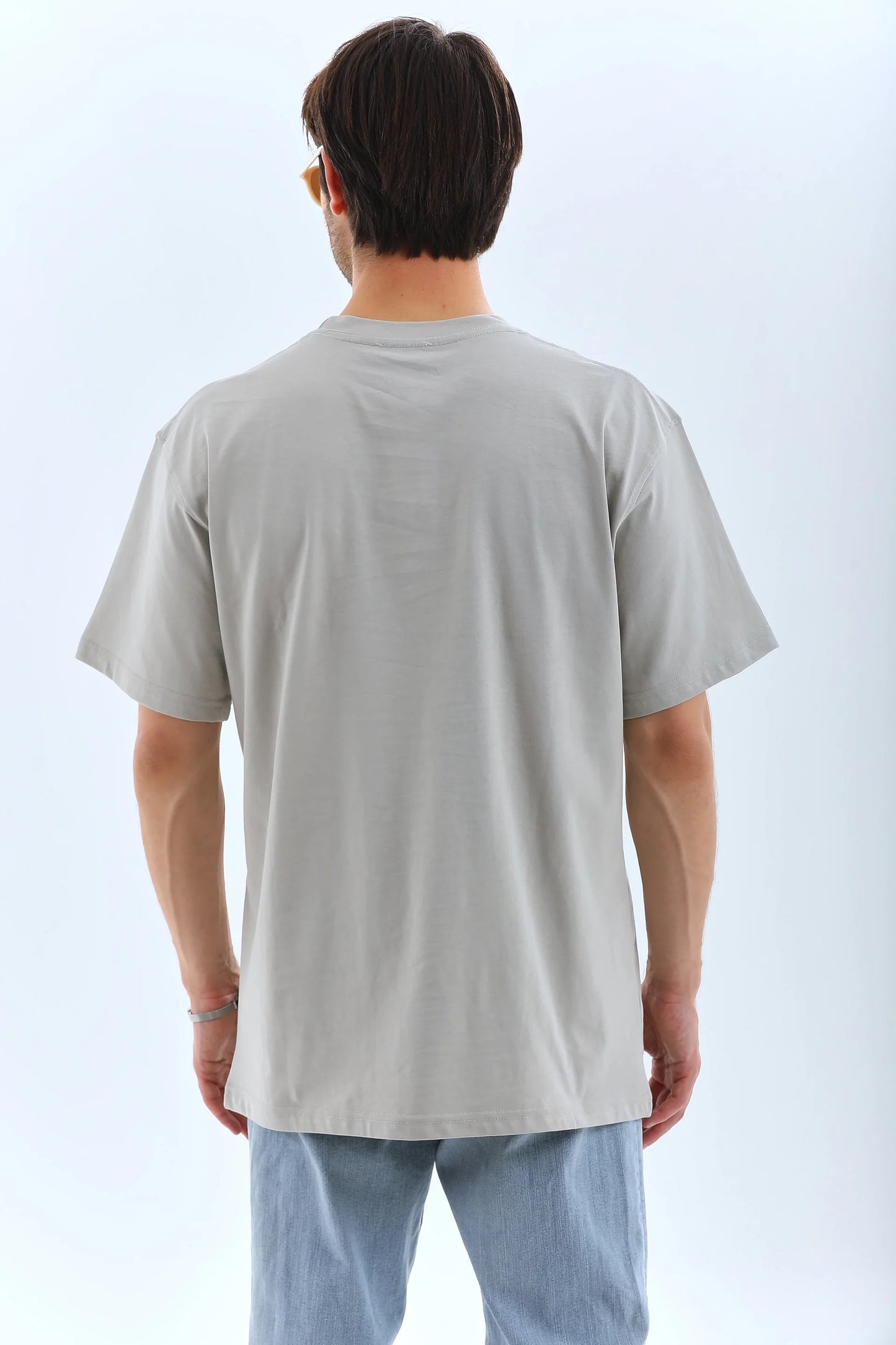 Unisex Oversize Taşlı Bisiklet Yaka T-Shirt - Siyah