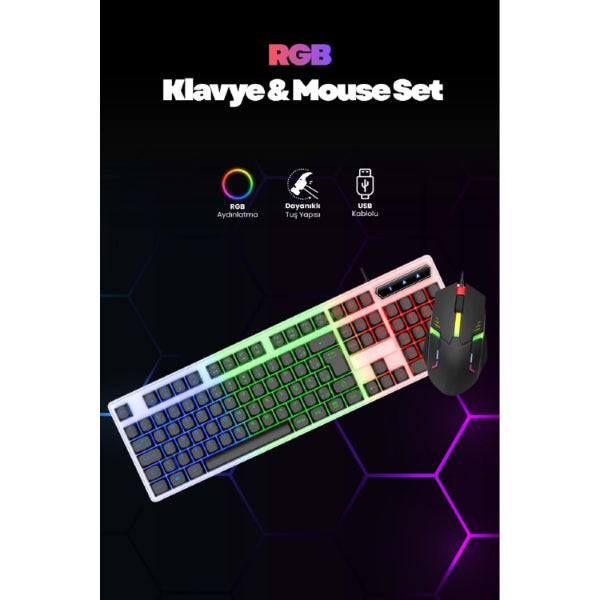 Kablolu Işıklı Gaming Standart Türkçe Q Klavye Ve Mouse Seti
