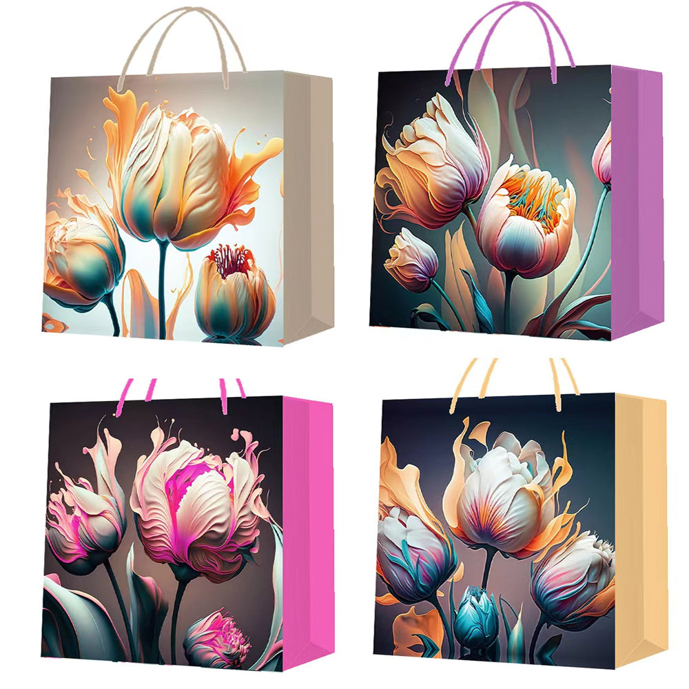 Küçük Boy Lale Desenli Karton Hediye Çantası