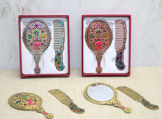 Çiçekli Ayna Ve Tarak Seti Küçük Boy