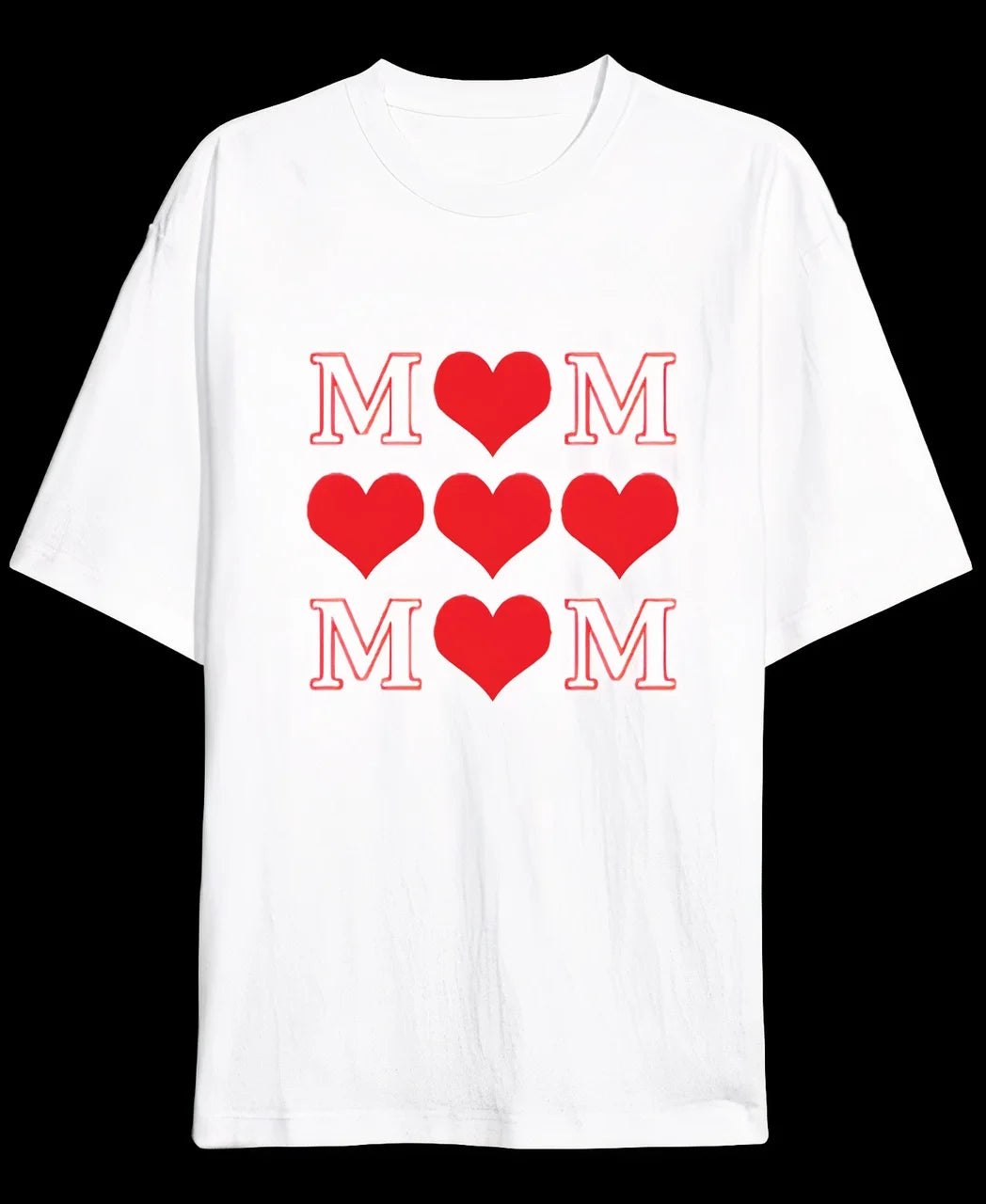 Anneler Gününe Özel Tasarım MOM Kalp Baskılı T-shirt - Beyaz