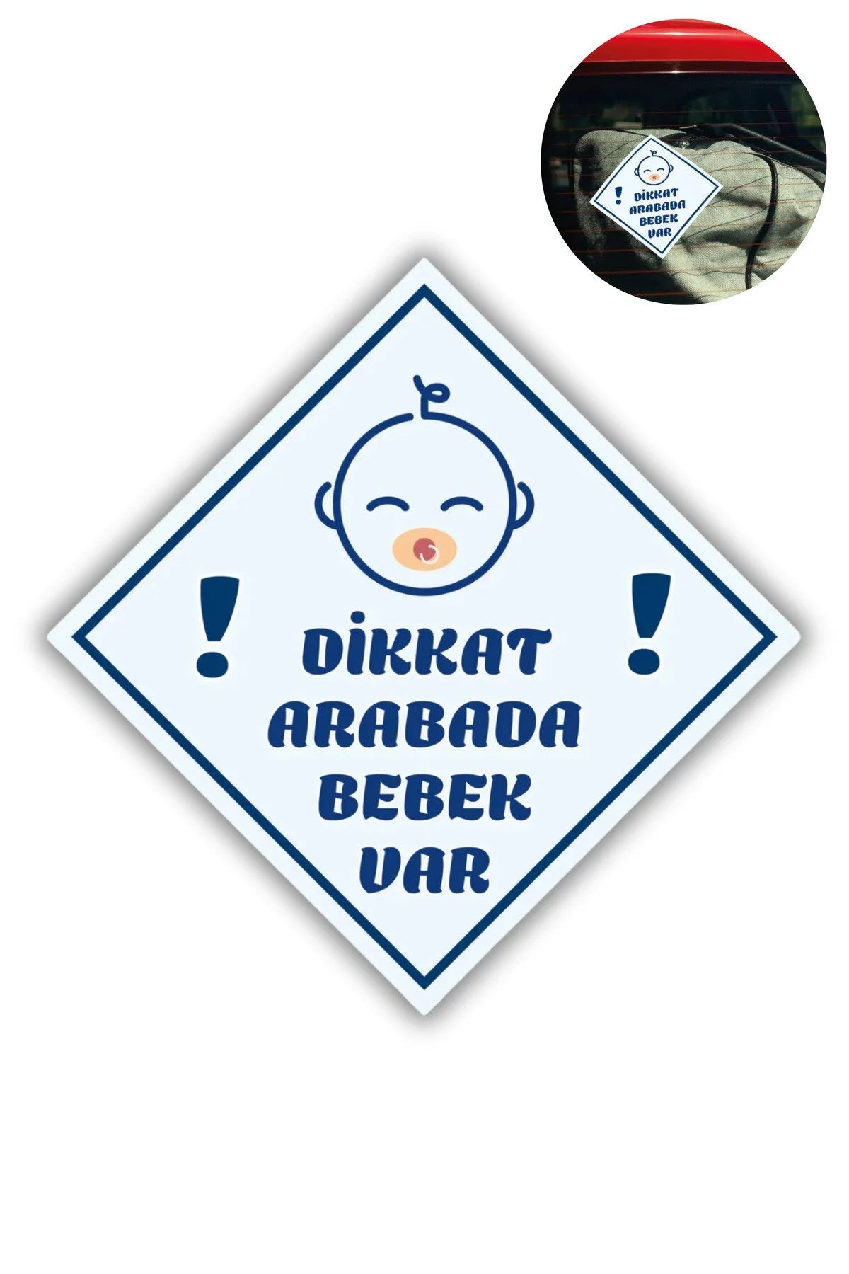 "DİKKAT ARABADA ERKEK BEBEK VAR - EMZİKLİ" Uyarı Stickerı | Araba Camı İçin 10x10 cm Etiket