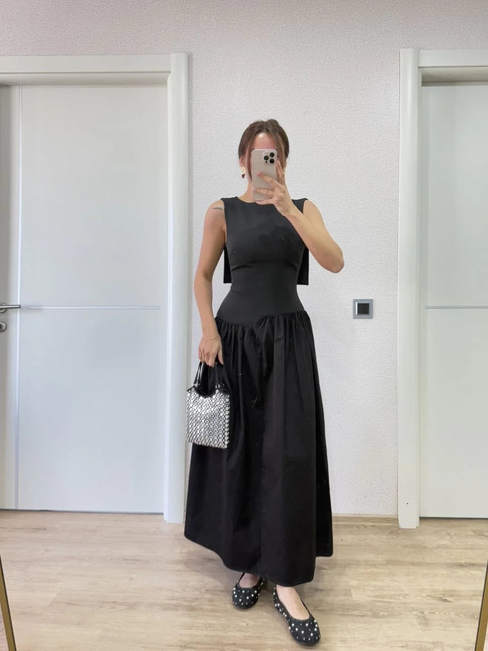 Krep Arkası Kanat Arka Ön Pens Detaylı Uzun Kadın Elbise - Bordo