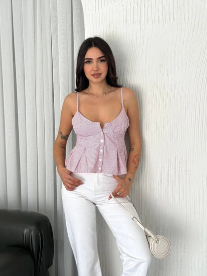 Askılı Dekolte detaylı crop - Açık Mavi