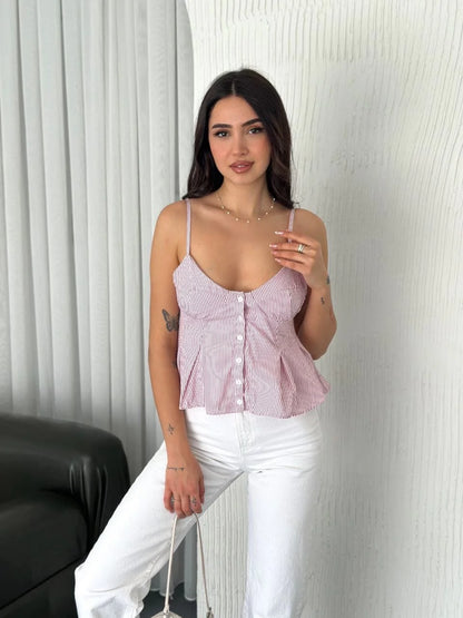 Askılı Dekolte detaylı crop - Açık Mavi