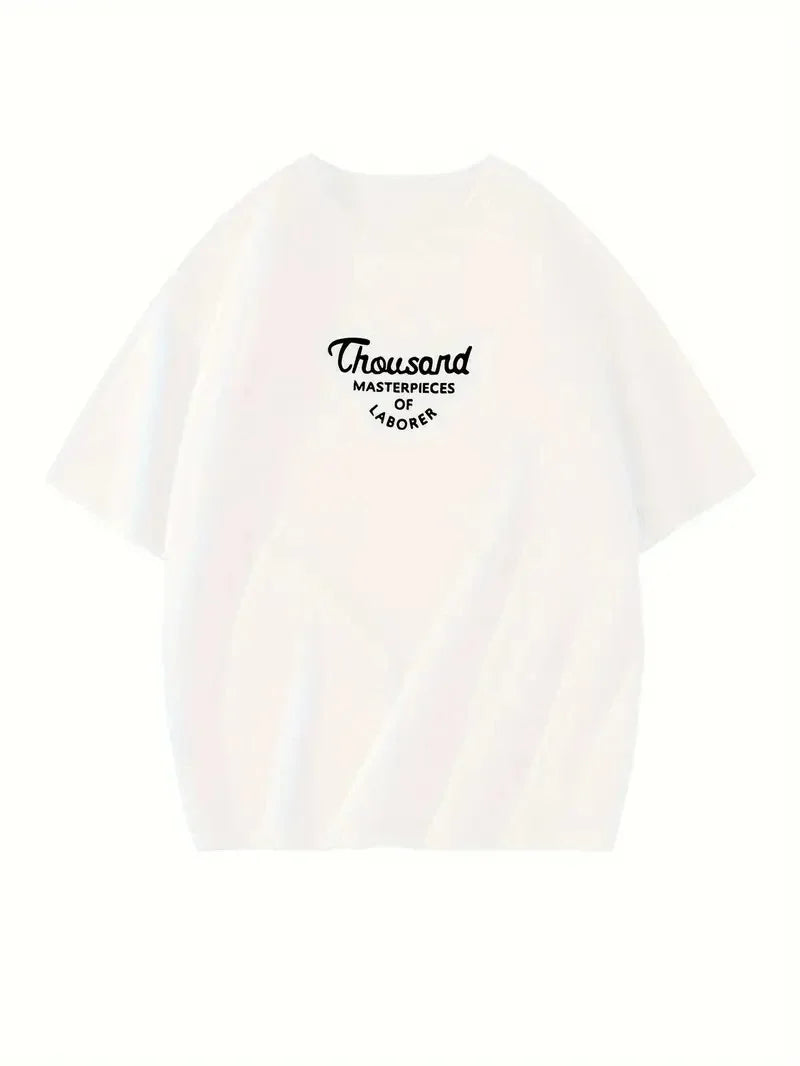 Thousand Ön Arka Baskılı Oversize Bisiklet Yaka T-shirt - Beyaz