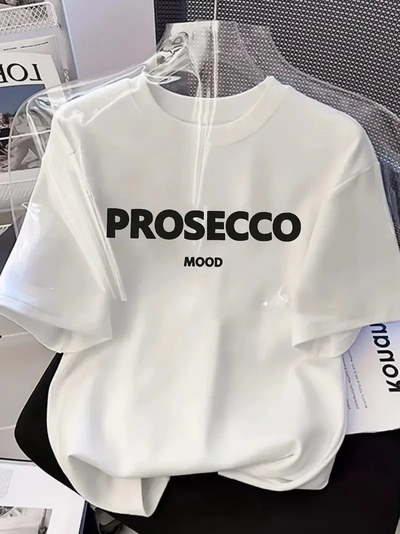 20/1 Penye Compack Baskılı Oversize Kısa Kol Bisiklet Yaka T-shirt - Siyah