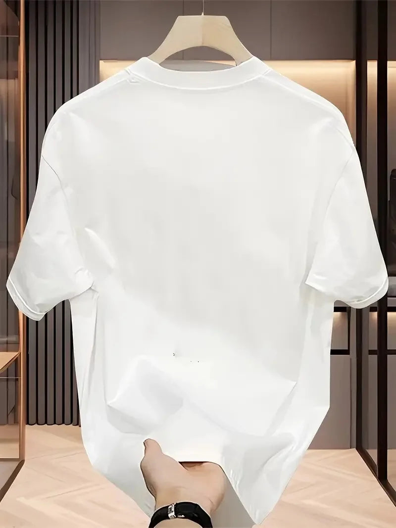 Rahat Bisiklet Yaka Tişört, Yaratıcı Karikatür Baskı - Yumuşak Polyester, Her Mevsim Giyilebilir- Beyaz