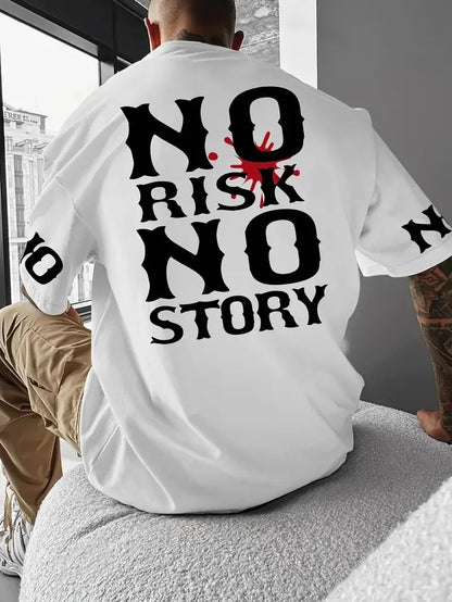 No Risk No Story Baskılı Oversize Bisiklet Yaka T-shirt - Beyaz