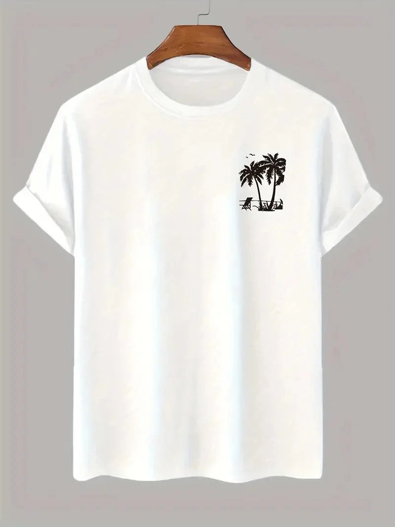 20/1 Penye Compack Palmiye Baskılı Oversize Bisiklet Yaka Kısa Kol T-shirt - Siyah