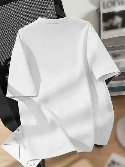 [Günlük T-Shirt] Hafif Kadın Günlük T-Shirt | Bol Kesim, Kısa Kollu, Yuvarlak Yaka, Eğlenceli Karikatür Ayı ve "Umrumda Değil" Baskı - Günlük Stil, İlkbahar/Yaz- Siyah