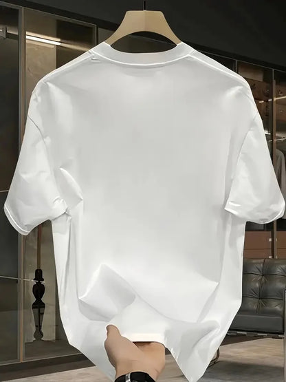 Pembe Panter Baskılı Erkek Oversize Günlük Kısa Kollu Tişört İlkbahar ve Yaz için Mükemmeldir - Beyaz