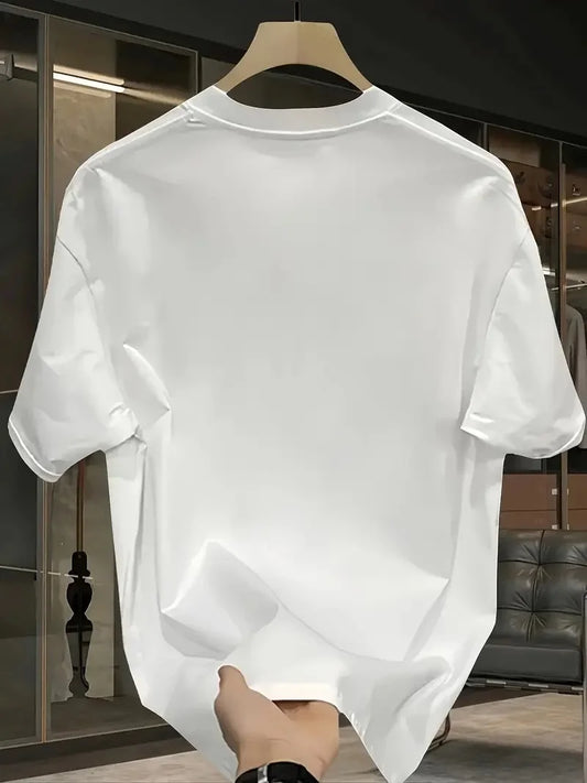 Pembe Panter Baskılı Erkek Oversize Günlük Kısa Kollu Tişört İlkbahar ve Yaz için Mükemmeldir - Beyaz