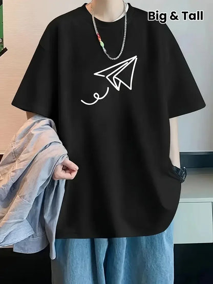 20/1 Penye Compack Uçak Baskılı Oversize Bisiklet Yaka Kısa Kol T-shirt - Beyaz